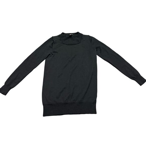 J. Crew Black Merino Wool Crewneck Sweater XXS 3/4 Sleeve Closet Staple Neutral - Picture 1 of 6